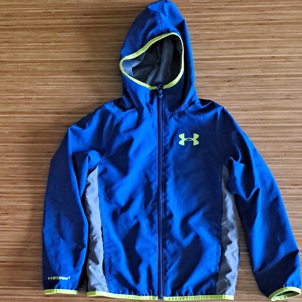 UA Blue Gray Green Hooded Jacket YXS Extra SMALL unisex